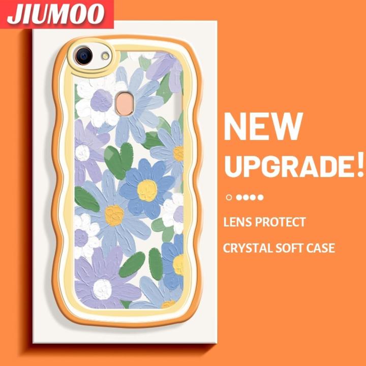 JIUMOO For OPPO F5 F5 Plus F5 Youth F7 Case Cartoon Fashionable Oil Painting Flowers Colorful Lovely Cream Wave Border Clear Shockproof Phone Cases Creative Transparent Simple Silicone Protective Cover
