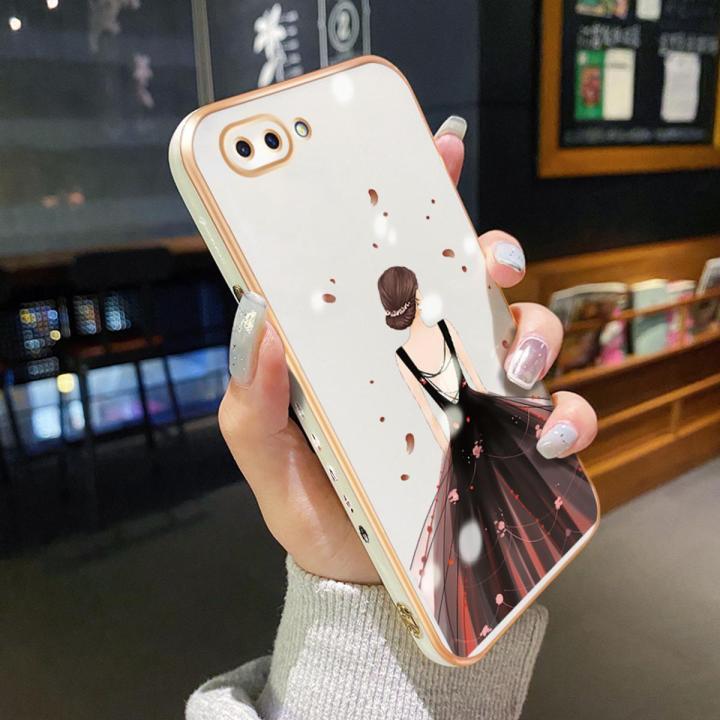 dienya For OPPO A3s Case Plating Side Edge Square New Design Fashion Princess Girl Phone Cases Pattern Silicone Casing Full Back Cover Camera Protect Shockproof Softcase