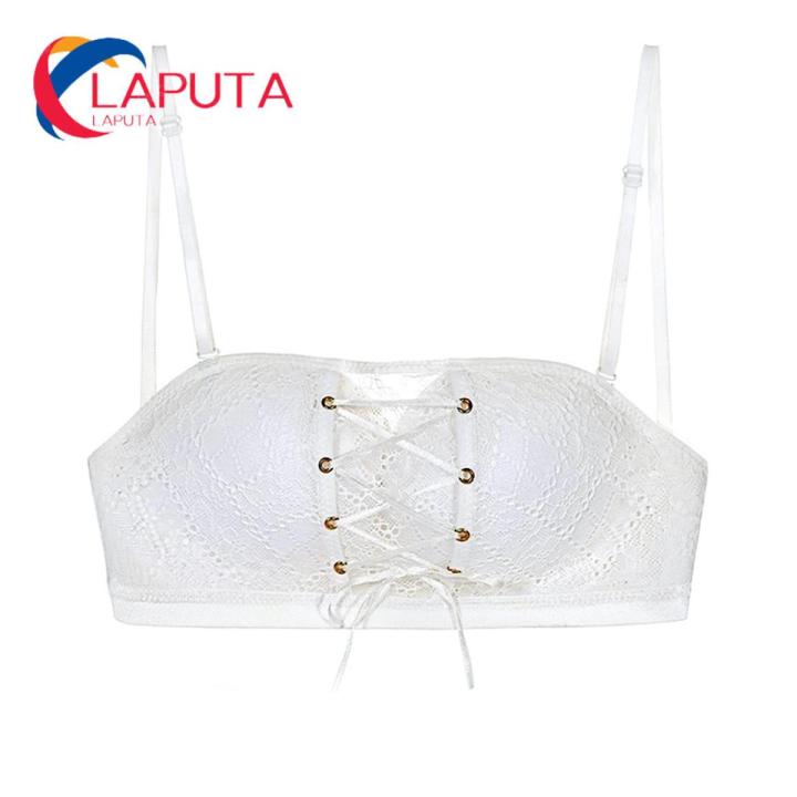 Women Bra Padded Strapless Lace-up Brassiere