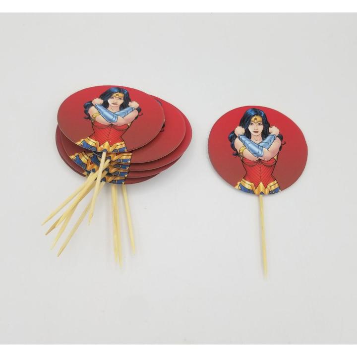 WONDER WOMAN THEME CUPCAKE TOPPERS PACK OF 10 CUPCAKE TOPPERS