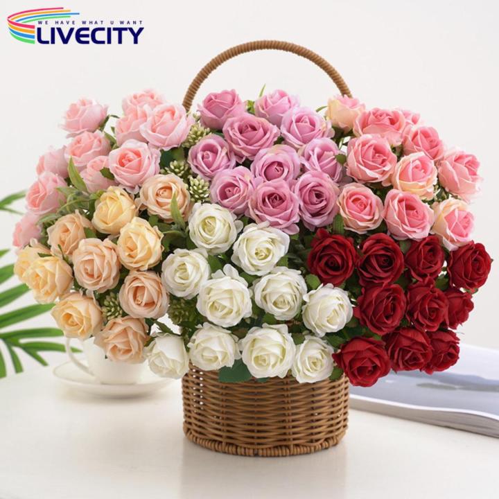 Artificial Rose Flower 10 Heads Wedding Centerpiece Fake Rose Flower