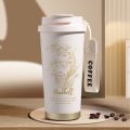 Harebell Premium Travel Coffee Mug | Double Wall Stainless Steel Vacuum Insulated Tumbler with Leak-Proof Flip Lid & Carry Strap – Elegant White Gold Floral Design | Reusable Hot & Cold Beverage Cup for Office, Home & Outdoor Use – 500ml. 