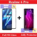Realme 6 Pro Full Black 9D|10D|11D|21D|6D|5D| Tempered Glass Edge to Edge Full Glue Screen Protector + Back Jelly Protector Clear Soft Film Protector Hydrogel Film Protector For Realme 6 Pro. 