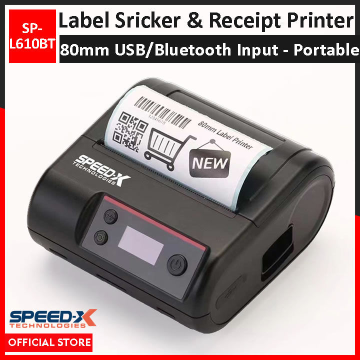 Speed-X Thermal & Label Sticker Printer Sp-L610bt Portable 2 In 1 80mm Receipt Printer With Usb+Bluetooth Interface
