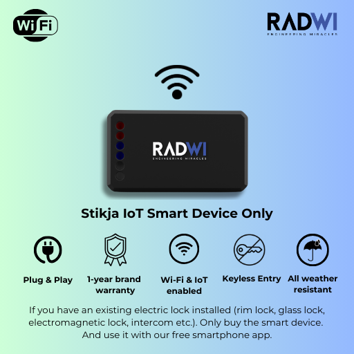 RADWI Stikja IoT – Smart Wi-Fi Door Lock – Secure Your Home from Anywhere in the World | Remote Smartphone Access for 12V Electric Locks