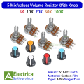 5Pcs Mix Value 5k 10k 20k 50k 100k Ohm Volume Type Variable Resistor Potentiometer With 5Pcs Multicolor Knob By Electrica. 