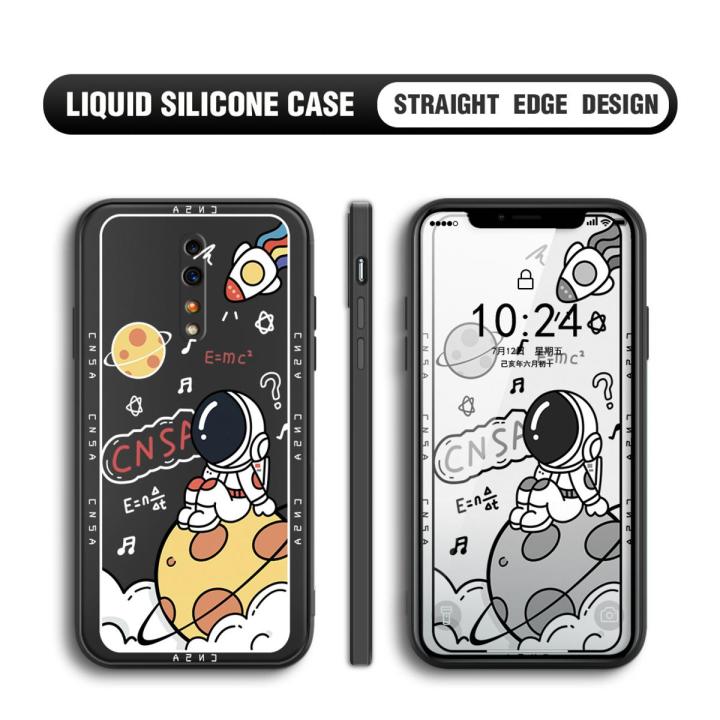 BILI for OPPO Reno Z Back Cover Little Astronaut Sit In Planet Multicolor Liquid Silicone Phone Case Soft Square Lens Protection Phone Cases