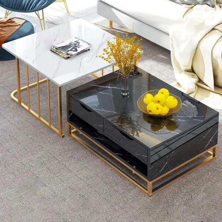 Living Lounge Luxury Double Rec Nesting Coffee Center Table Set ...