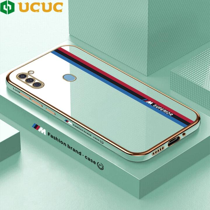 UCUC for Samsung Galaxy A11 M11 Back Cover + Free Lanyard Track Sign Luxury 6D Plating Case Side Pattern Soft Silicone Square Mobile Phone Cases