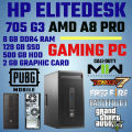 H.P ELITEDESK 705 G3 AMD A8 PRO, 8 GB DDR4 RAM, 128GB SSD, 500 GB, 2GB GAMING GRAPHIC CARD. 