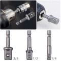 3 PCS 1/4", 3/8", 1/2" Drive, Socket Adapter for Drill, 3/8 to 1/2 Socket Adapter, 3/8 to 1/4 Socket Adapter, Adaptation to High Torque Impact Wrenches. 