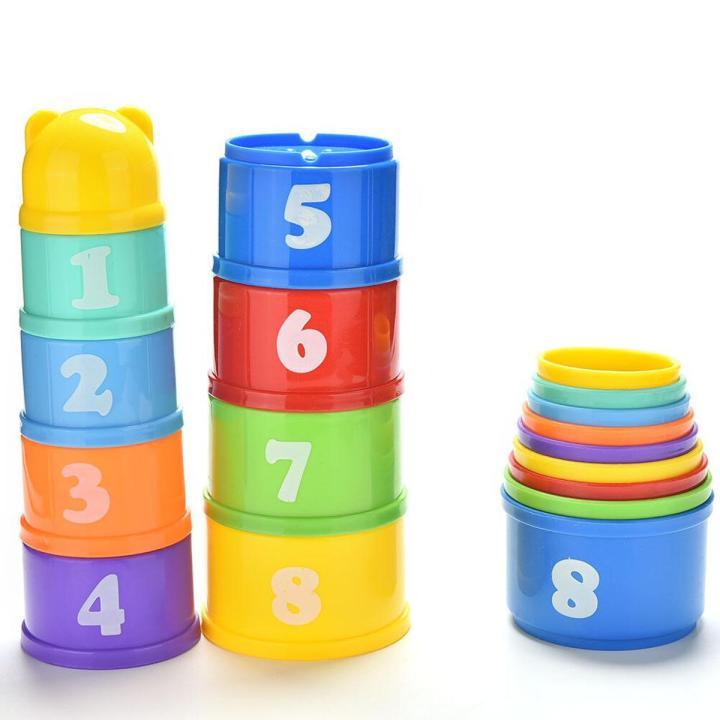 11 Piece Stacking Cups Stackers Pre-school Learning Toy Stacking Tower Pyramid Multicolor