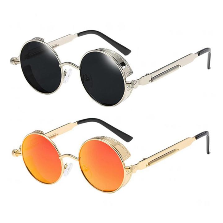 Round Metal Sunglasses Steampunk Men Women (Gold+Orange)