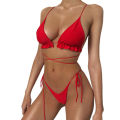 Women's Fashion Solid Color Backless Split Swimsuit Set  Lace Up Straped Bikini Two Piece Bathing Suit. 