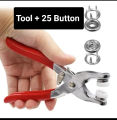 High Quality Metal Pliers Button Press Tool With 25 Button 9.5mm Metal Sewing Prong Ring Buttons Clip Plier Diy Button Punch Tool For Baby Clothes Abaya Ring Metal Button Presser Machine Fastener Snap Buttons Kit Tich Button. 