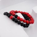 1 Pair 2Pcs/Set Couples Classic Red And Black Bracelet 8MM Natural Stone Bracelets Gift. 