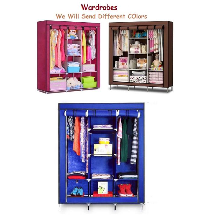 Wardrobe Folding Portable Storage Almari Cabinets 3 Door Closed with Zip