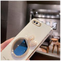 For OPPO A12e Back Cover + Bowknot Makeup Mirror Fashion Shiny Plating Square Bumper Bling Girls Phone Case Soft TPU Silicone Shockproof Back Cover. 