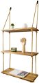 Solid Wood Rope Shelf DIY Wood Hanging Floating Shelves for Living Room Bedroom Bathroom Farmhouse Home Decor and Wall Storage (3 Tier, with Jute Rope). 