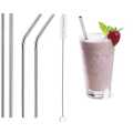 Pack of 5 - 4 Bent Stainless Steel Reusable Drinking Straws With Cleaning Brush Metal Straws. 