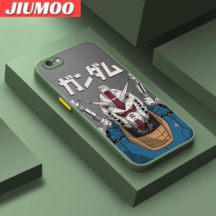 JIUMOO For Iphone 6 Iphone 6s Case Cartoon Cute Gundam Frosted Transparent Back Cover Lens Camera Protect Phone Case Edge Full Cover Casing Hard Cases