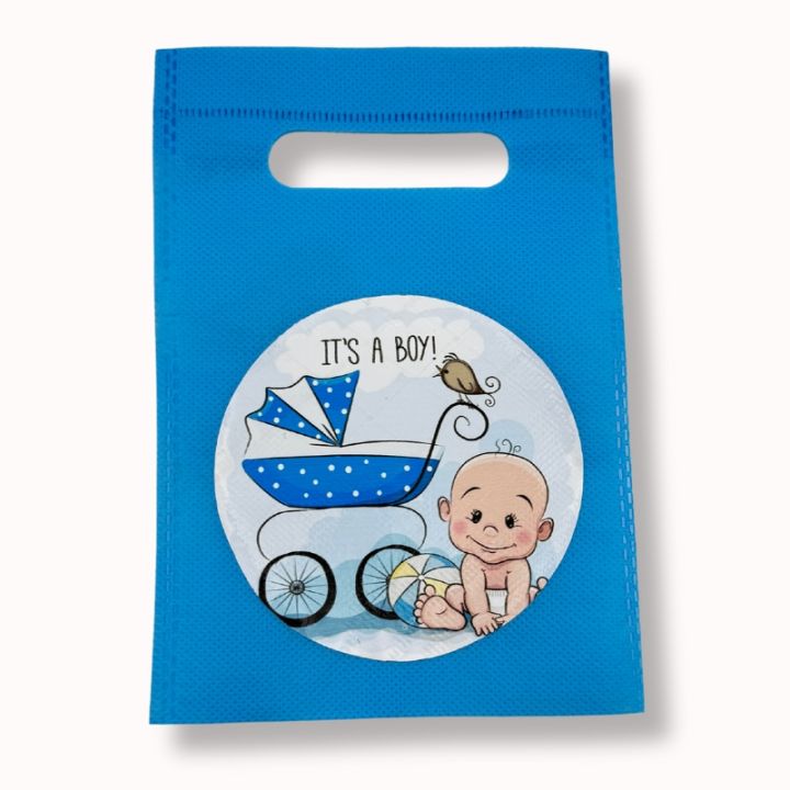 BABY BOY THEME FABRIC MATERIAL GOODY BAGS ( PACK OF 10 ) BIRTHDAY DECORATION SET