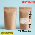 16x26cm Brown kraft paper stand up pouches 25/50pcs, stand up paper bags with window and zipper Packaging material, packaging bags. 