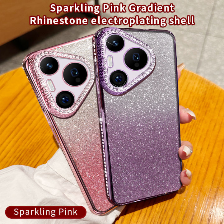For Huawei Pura 70 P60 P50 Mate 60 50 40 Pro Honor X50 X40 Phone Case, Sparkling Powder Gradient Rhinestone Electroplating Cover
