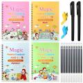 Reusable Sank Magic Practice Copybook Montessori Reusable Magic Books for Kids Handwriting Free Wiping Calligraphy Montessori Practice Copy Books (4 Magic Books + 1Magic Pen + 10 Refills + 1Grip). 