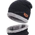 Winter Cap and neck Elastic Knitting Thick Fleece Warm Woolen Beanie Cap Sport Hat & Neck Scarf Set 2 Piece. 