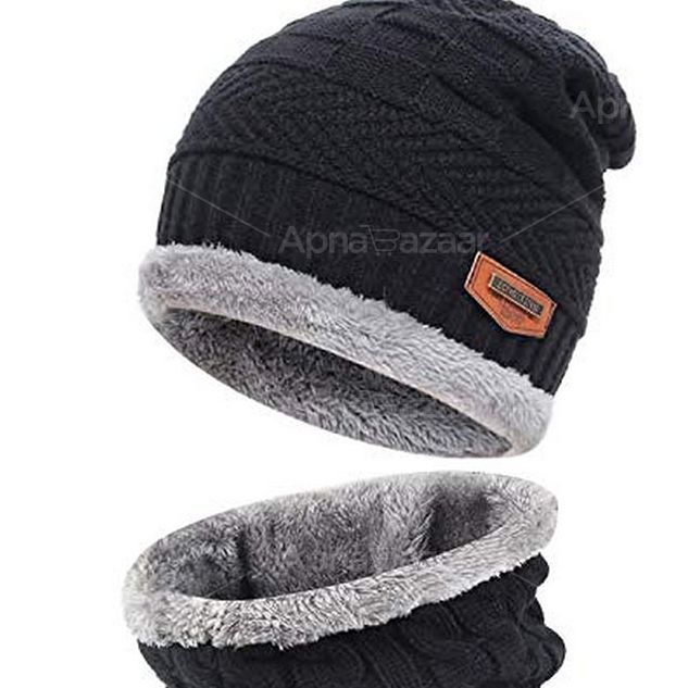 Winter%20Cap%20and%20neck%20Elastic%20Knitting%20Thick%20Fleece%20Warm%20Woolen%20Beanie%20Cap%20Sport%20Hat%20&%20Neck%20Scarf%20Set%202%20Piece%20-%20Image%202