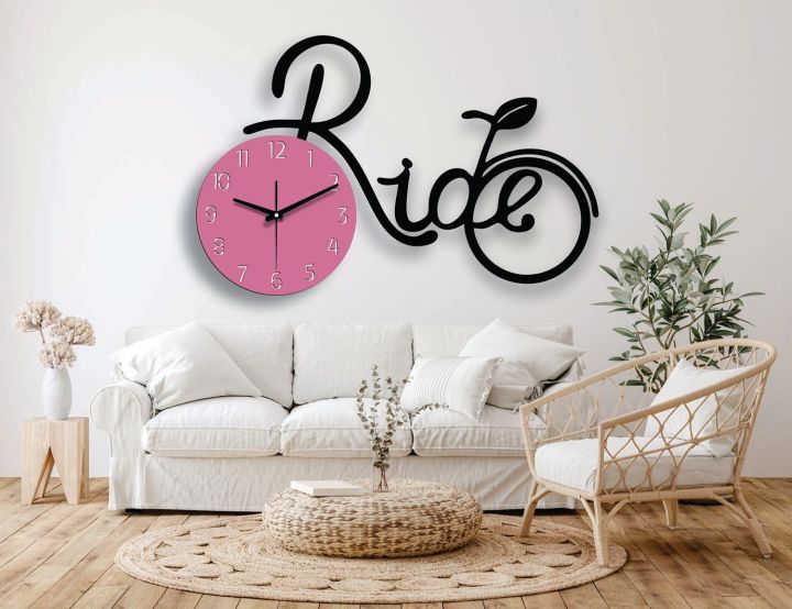 Pink Colored Ride Bicycle Wall Clock For Girls Room - Girl Room Clock