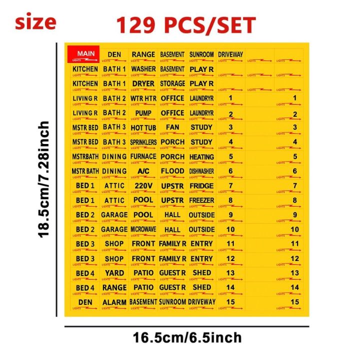 129 Pcs Solar labels Weatherproof Circuit Breaker Labels Convenient Yellow Electrical Panel Labels Conspicuous Identification Self Adhesive Fuse Box Stickers Office