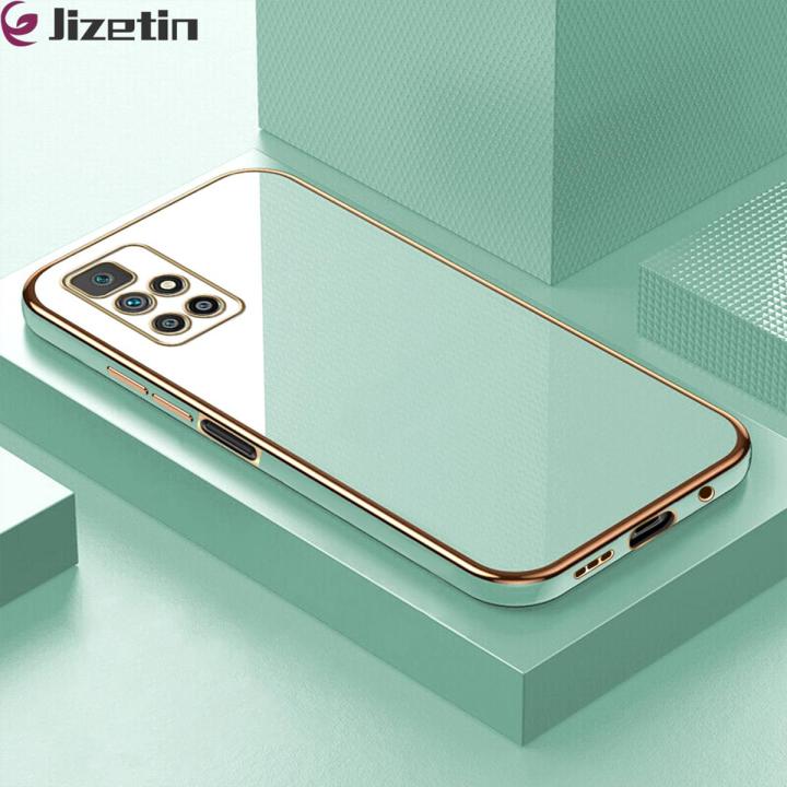 Jizetin (Free Lanyard) for Redmi 10 Back Cover Luxury 6D Plating Case Side Pattern Soft Silicone Square Mobile Phone Cases