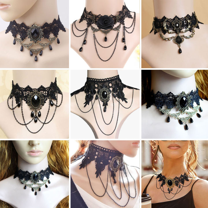 Vintage Lace Necklace Vintage Gothic Black Lace Choker Necklace