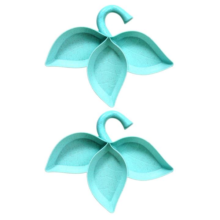 Compartment Plate Korean Bbq Hot Pot Seasoning Dish Set 2pcs Leaves Shape Sauce Dishes with Hanging Hole 3 Grids Home Kitchen Supply Leaf-shaped Saucer