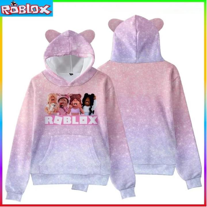 Solitary waves ROBLOX Children's Clothing Cat Ear Hooded Digital Printed Hooded Sweatshirt for Children Tiny Cottons Kids Winter 2024 Fantasy