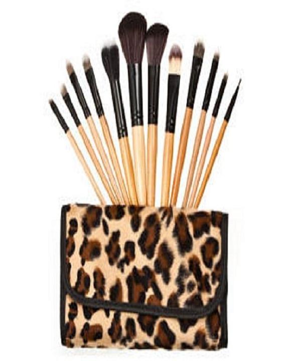 12 Pieces Makeup Brushes Set With Beautifull Brown Cheeta Pouch