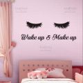 Sabnas Wakeup And Makeup Lashes 24 X 8 Inches Wall Decal Sticker Decor Vinyl Self Adhesive For girls Rooms bed Room home parlors woman black Color. 