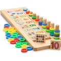 Montessori Rainbow Rings Dominos Children Preschool Teaching Aids Counting and Stacking Board Wooden Math Toy. 