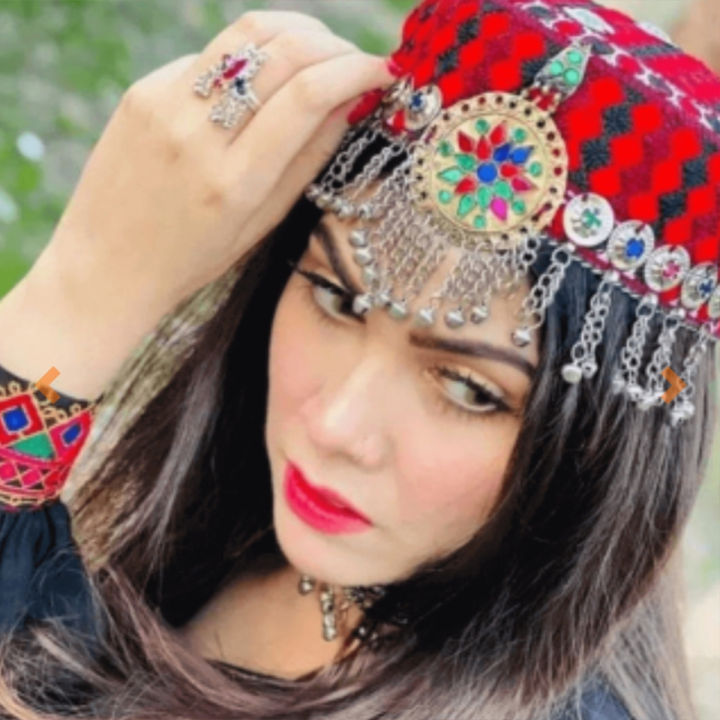 Afghani Tribal Matha Patti with Knitted Cap – Cultural Taqiyah Hat with Pendant for Women