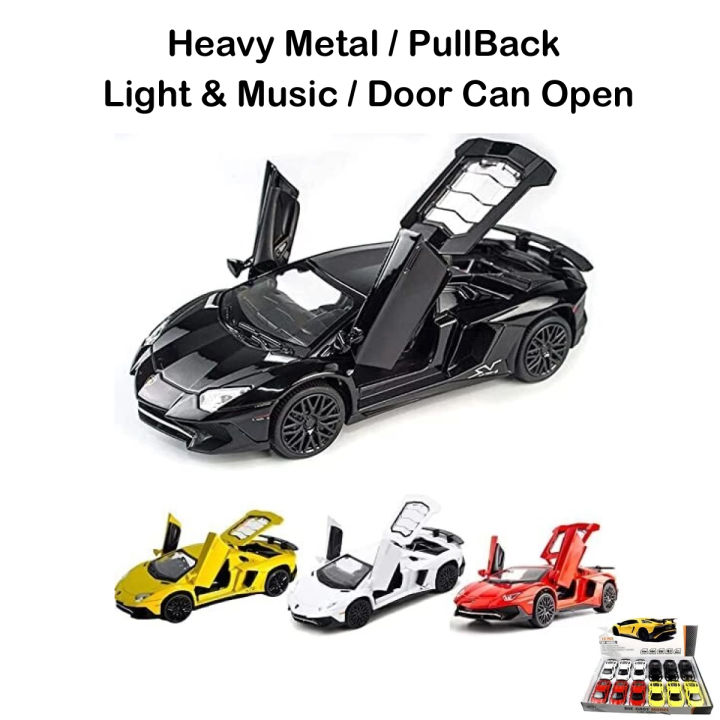 1 Pc - Lamborghini Heavy Metal Die Cast Car Toy For Kids Boys Girls PullBack Light and Music Open Door Diecast Cars Toys Vehicle