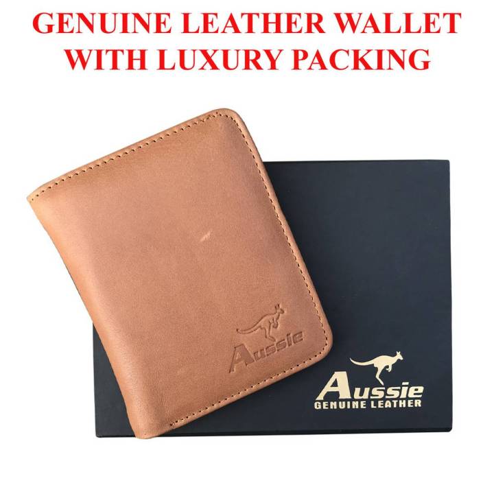 Genuine Leather Trifold Coat Wallet Tan Brown With Box