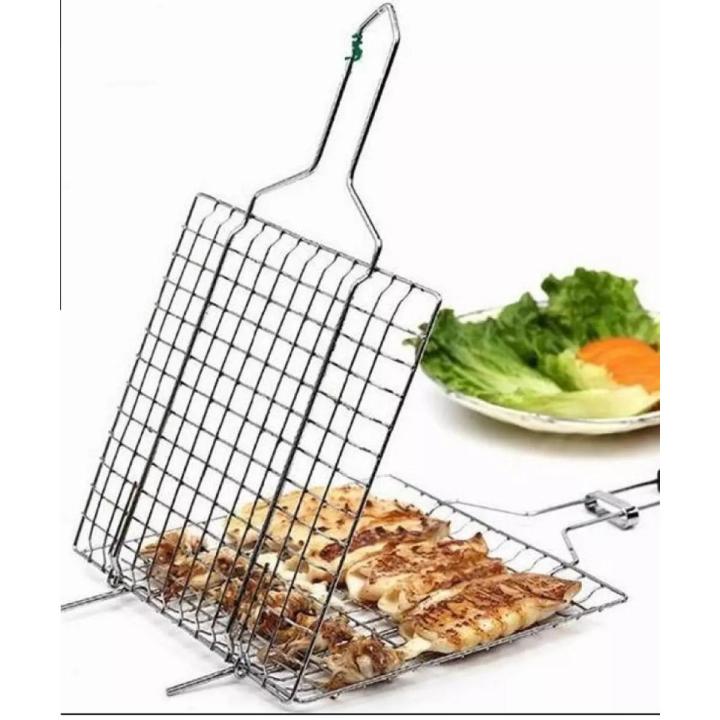 Roast Chicken Meat Fish BAR-B-Q Grilling Basket Grill Bar B Q Steel Fish & Chicken bbq barbe hand Grill Medium Size