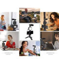 6 in 1 Video Making Vlogging Kit Tripod For Smartphone & Camera Vlog Kit - Mini LED Video Light, Extendable Phone Clip, Tripod with Adjustable Brightness, for Live Stream Vlog Video Shooting Video Conference Selfie. 