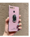 For OPPO A7 Back Cover + Rhinestone Ring Holder Stand Shiny Plating Square Bumper Girls Phone Case Soft TPU Silicone Shockproof Protective Cover. 