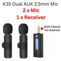 Wireless MIC Type C/IOS/Android/USB/AUX 3.5mm Mic K8/K9/K13/SX8/SX9/K15/K35/M15 Wireless Single/Double Microphone For Interview, Vlogging , Podcast. 
