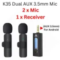 Wireless MIC Type C/Lightning/Android/USB/AUX 3.5mm Mic K8/K9/K15/K35 Wireless Single/Double Microphone For Interview, Vlogging , Podcast. 