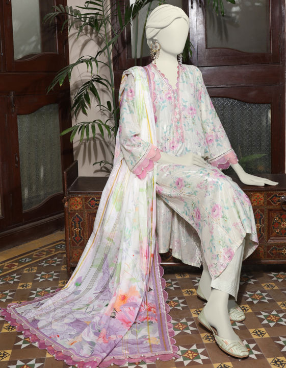 Junaid Jamshed Unstitched 3 Piece For Women and Girls - Collection: Moonsoon - Designcode: JLAWN-S-24-600 GUL B