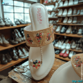 Fancy Casual Kohlapuri Chappal – Chapal Style Kolapuri Flats for Girl – Ladies Fashionable, Stylish, Comfortable and Easy to Walk Khussa Slippers – Party & Wedding Footwear – Handmade Traditional Design for Eid & Daily Wear – White Flats. 